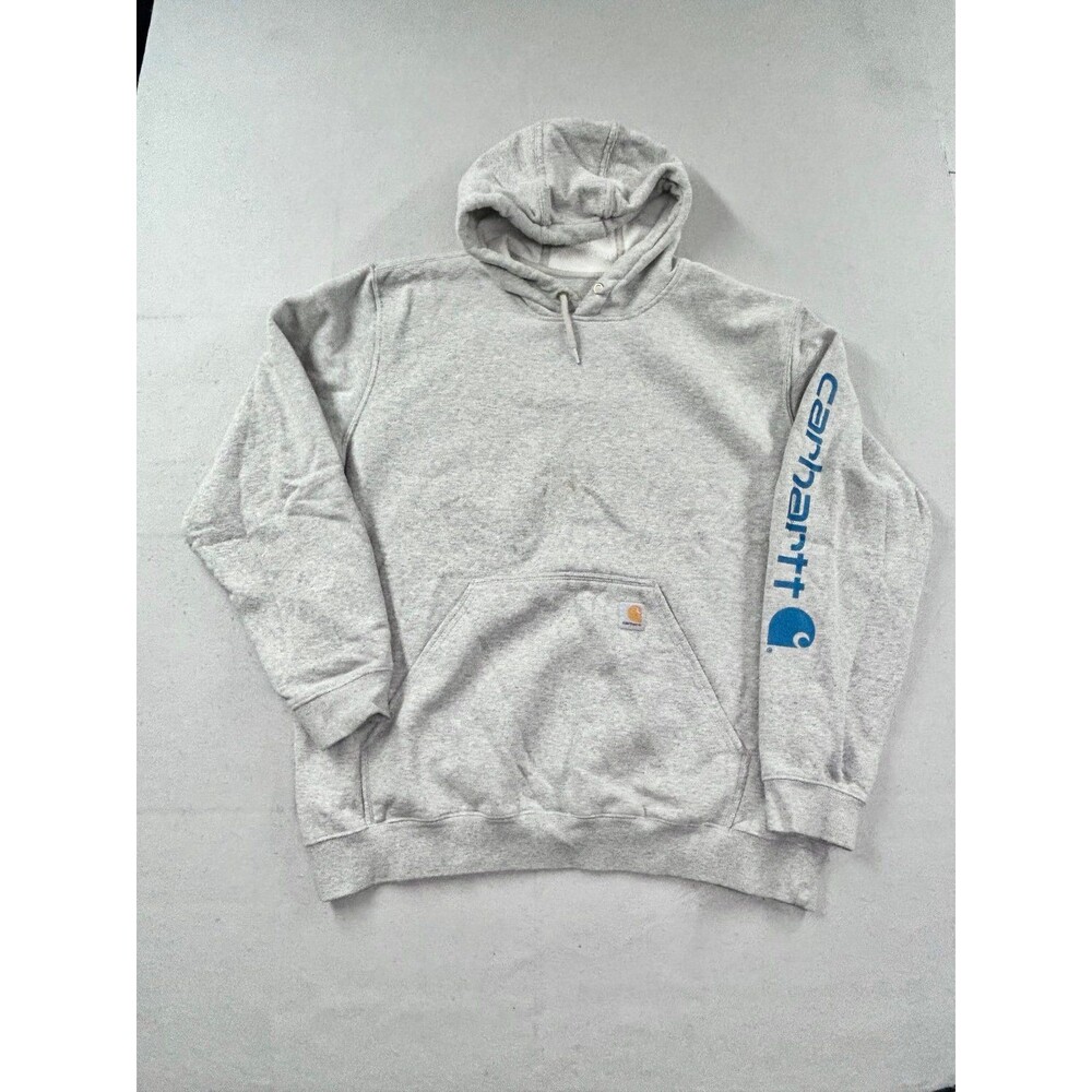 Carhartt Light Gray Hoodie with Blue Sleeve Logo